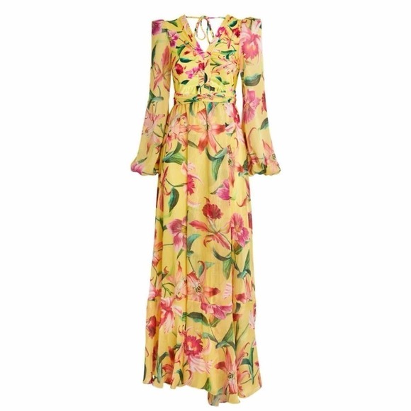 PatBO Laelia Cut Out Floral Maxi Dress Size XS Canary - Picture 13 of 13
